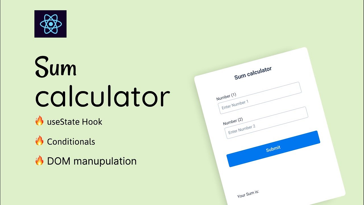 React JS Mini-Project #2 Creating Simple Sum Calculator | Absolute beginners useState Hook & Conditionals ðŸ”¥ðŸš€
